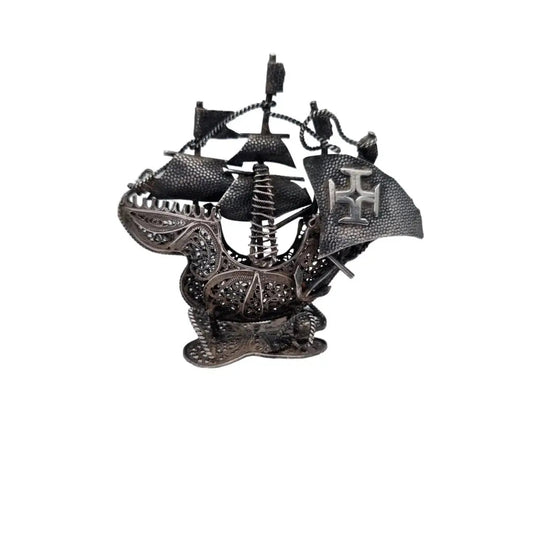 Miniatura de barco filigrana plata Barco portugués antiguo Figurilla
