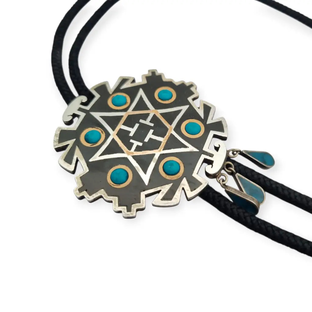 Corbata bolo mexicana en plata.925 y madera metales mixtos Piedra Negra