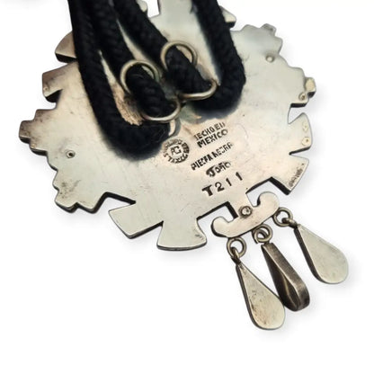 Corbata bolo mexicana en plata.925 y madera metales mixtos Piedra Negra