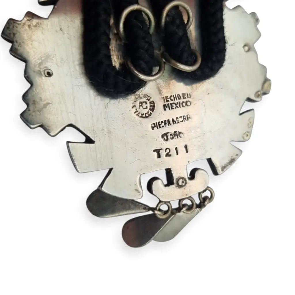 Corbata bolo mexicana en plata.925 y madera metales mixtos Piedra Negra