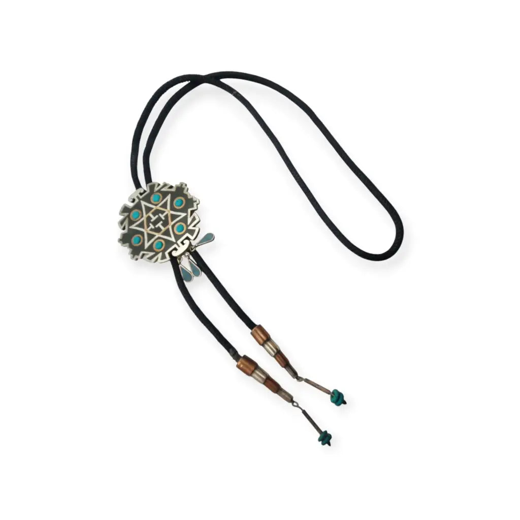 Corbata bolo mexicana en plata.925 y madera metales mixtos Piedra Negra