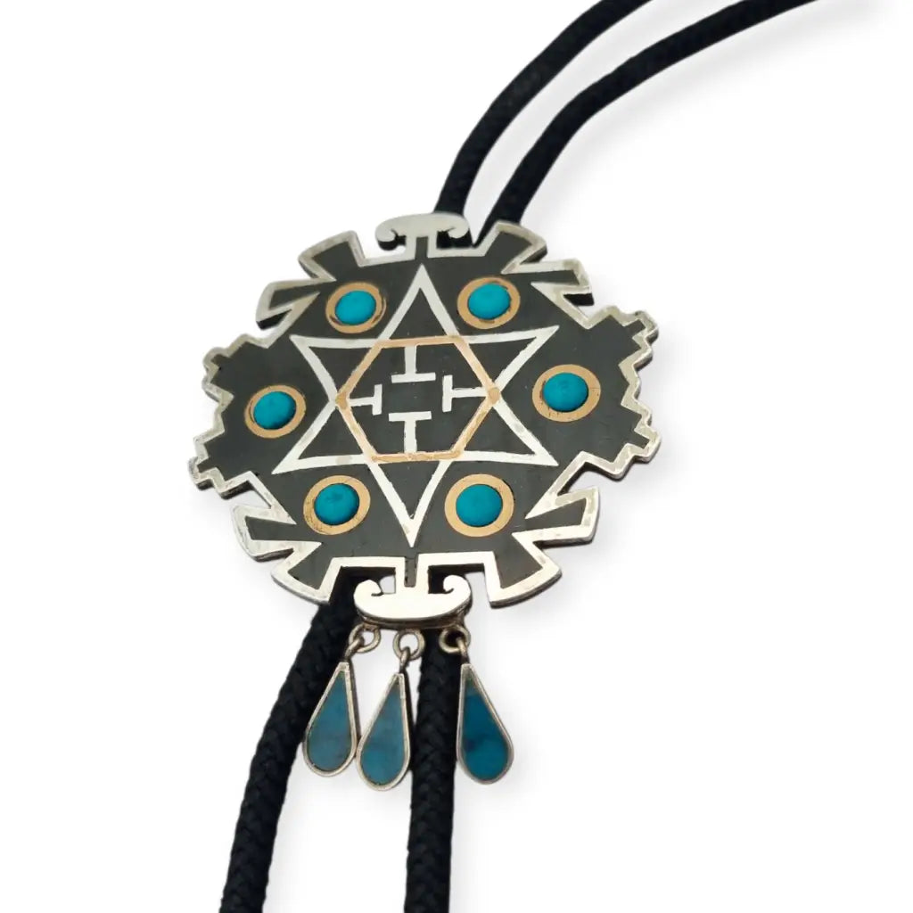 Corbata bolo mexicana en plata.925 y madera metales mixtos Piedra Negra