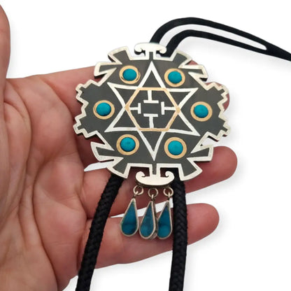 Corbata bolo mexicana en plata.925 y madera metales mixtos Piedra Negra