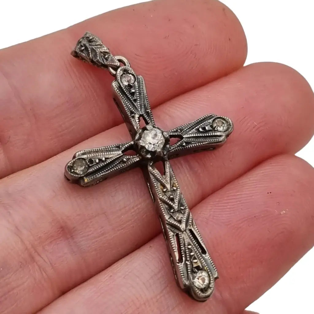 Cruz Art Deco joyas religiosas de plata regalos para mujeres católicas colgante