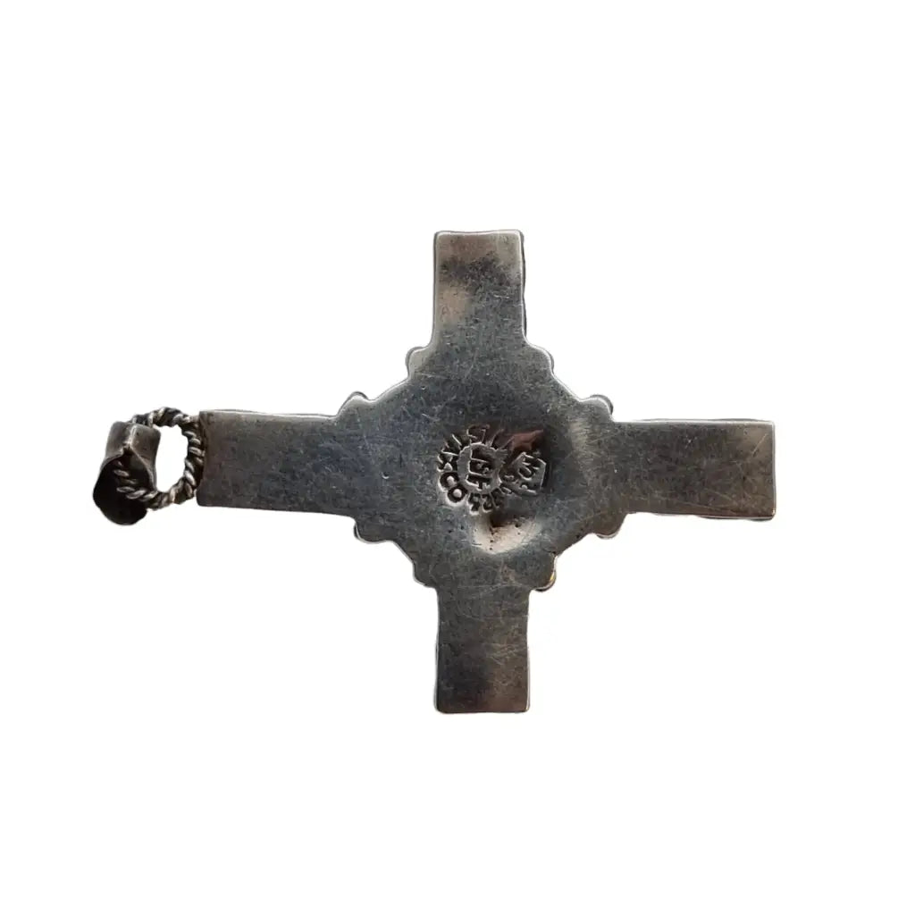 Colgante de cruz plata esterlina con ojo tigre joyería católica mexicana