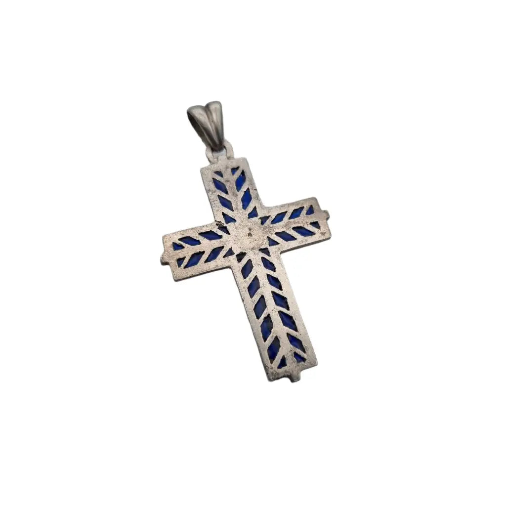 Cruz de plata esmaltada azul colgante católico para regalar joyería religiosa