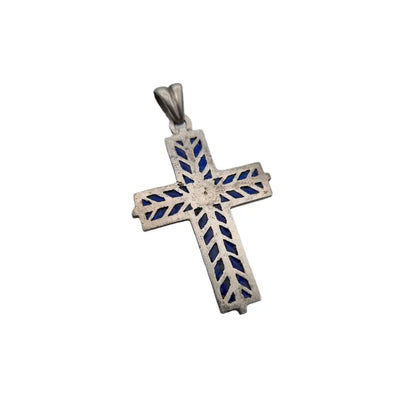 Cruz de plata esmaltada azul colgante católico para regalar joyería religiosa