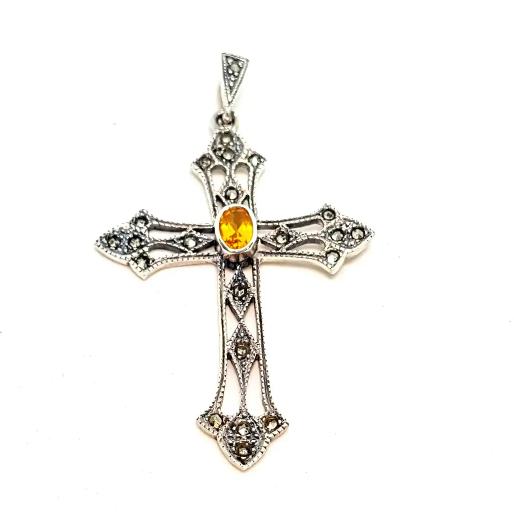 Cruz de plata citrina cruz vintage para collar joyas piedra regalos