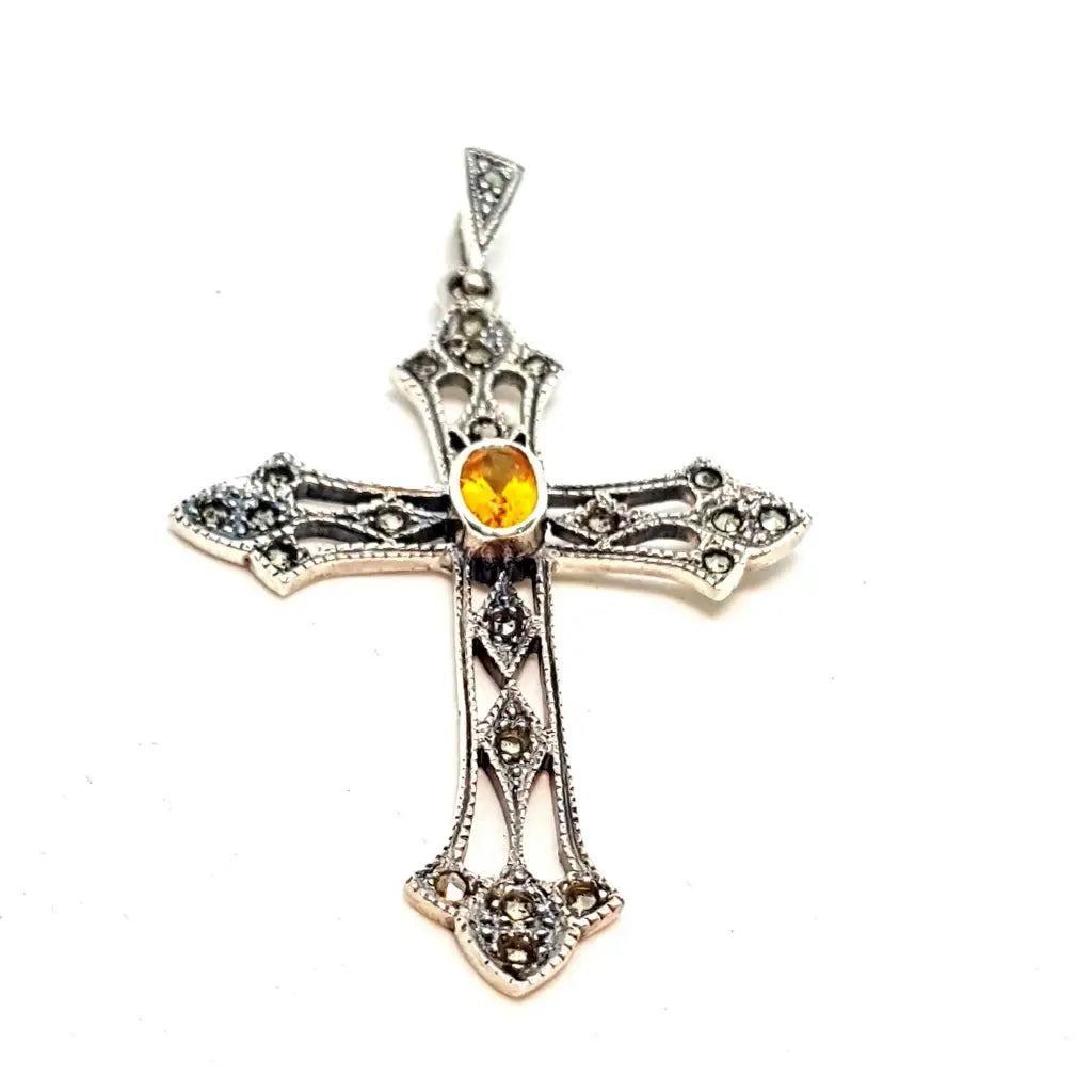 Cruz de plata citrina cruz vintage para collar joyas piedra regalos