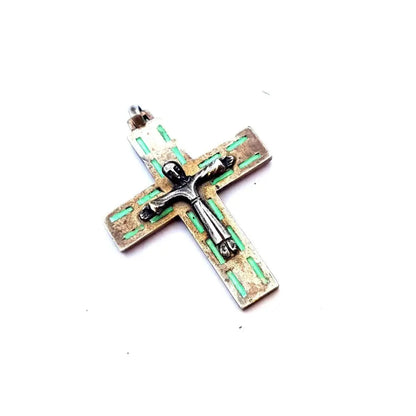 Cruz de plata cruz verde esmalte joyería religiosa