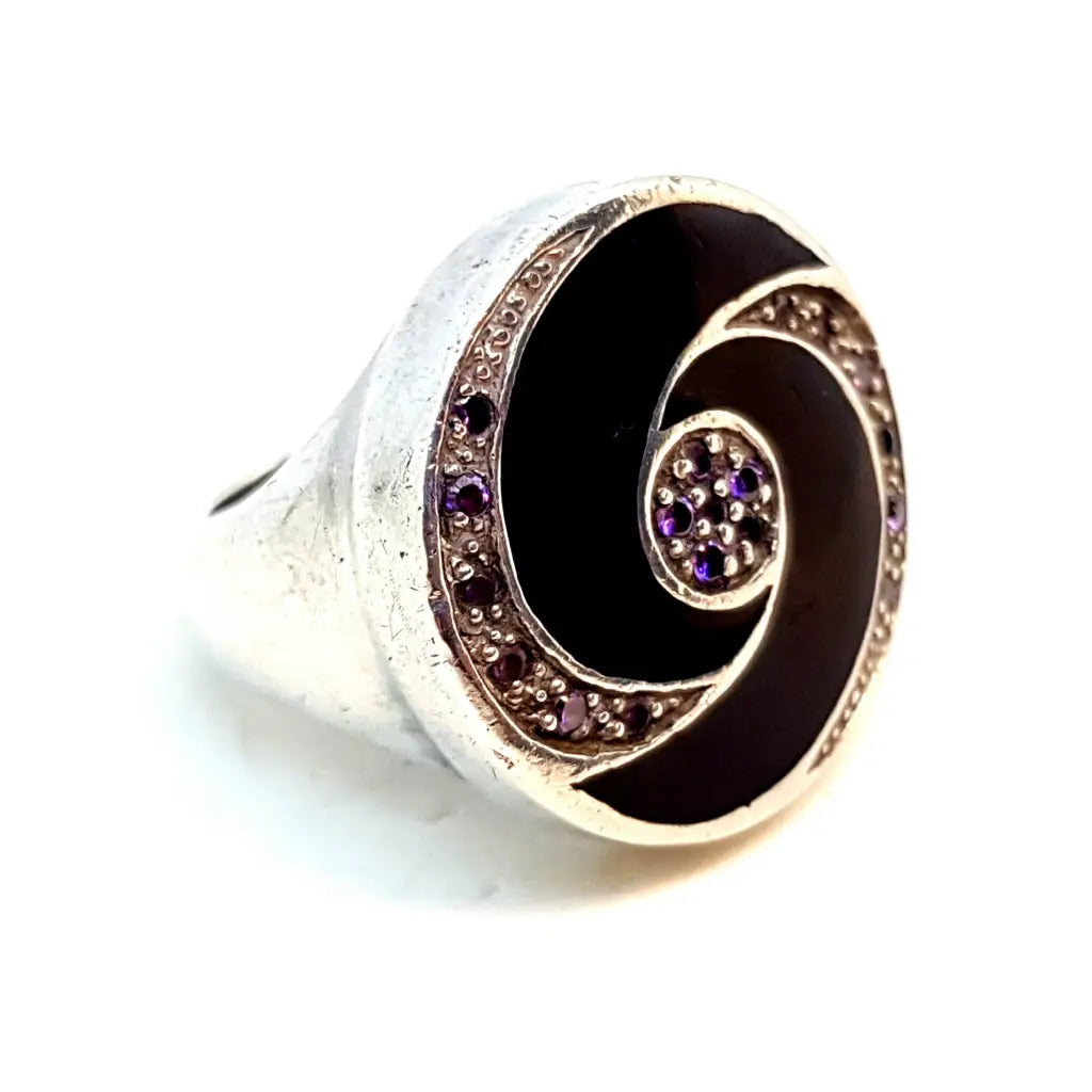 Anillo onix mujer vintage anillo negro amatista plata de ley