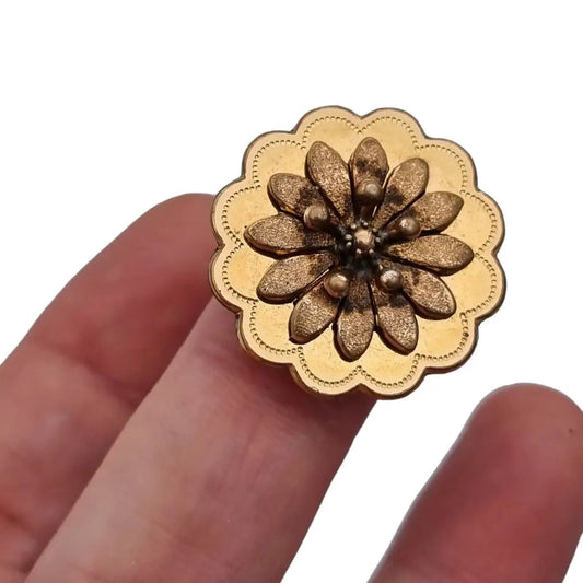 Broche redondo vintage francés victoriano floral para mujer botón de oro pin