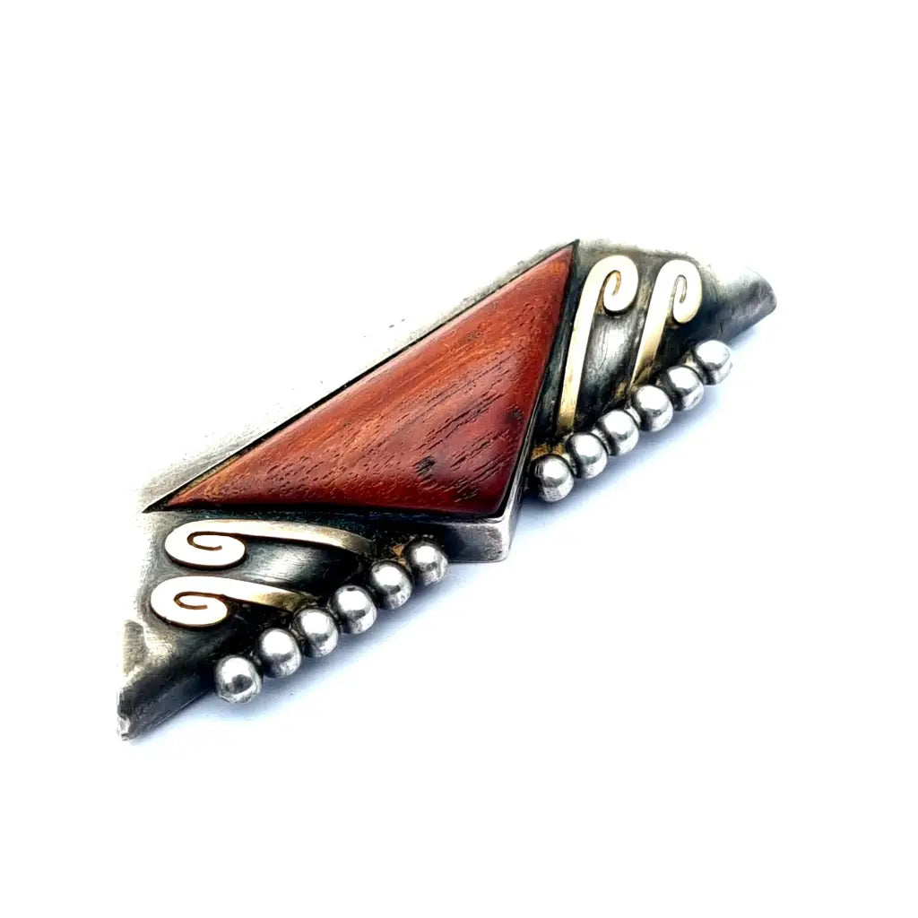 Broche de plata Art Deco Wood Pin estilo Deco. SXX regalos para mujer