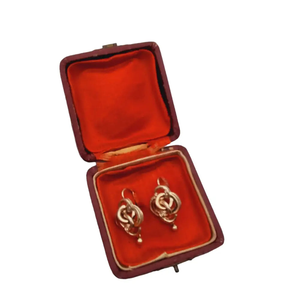 Pendientes belle epoque plata dorada oro 9k joyería antigua en caja original.