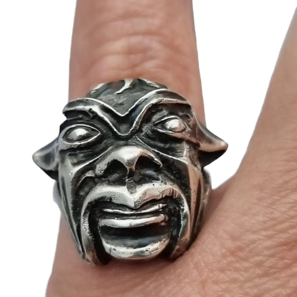 Anillo Étnico de Plata Antigua Máscara Africana Regalos