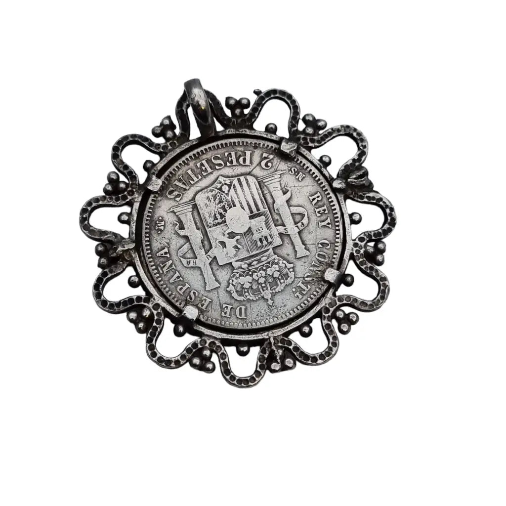 Broche moneda plata broche original española. Alfonso XII 1882 2