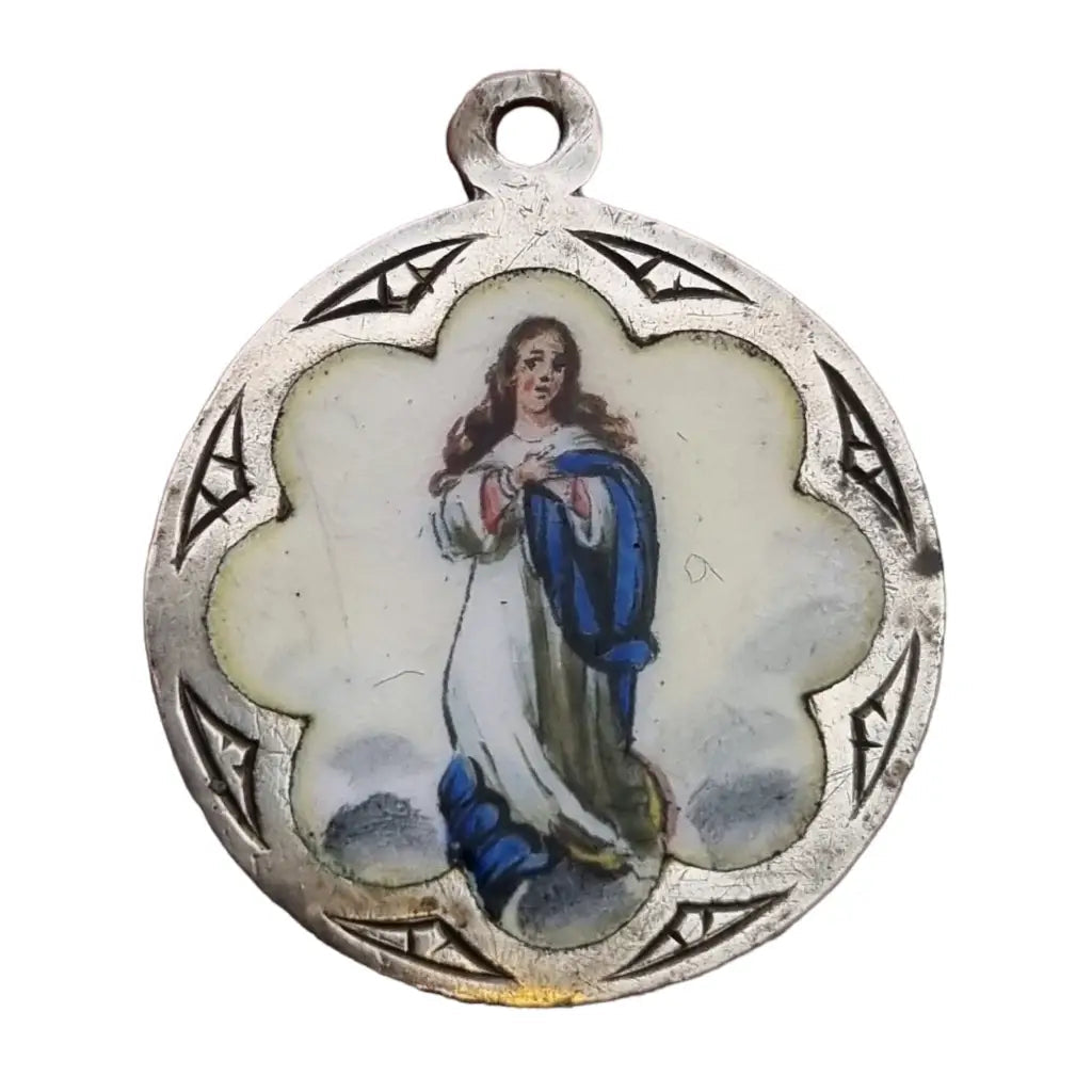 Colgante virgen religiosa esmalte azul medalla inmaculada concepción