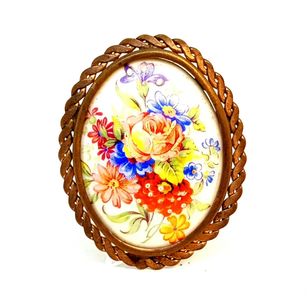 Broche vintage Limoge joyería francesa para mujer pintura de porcelana antigua
