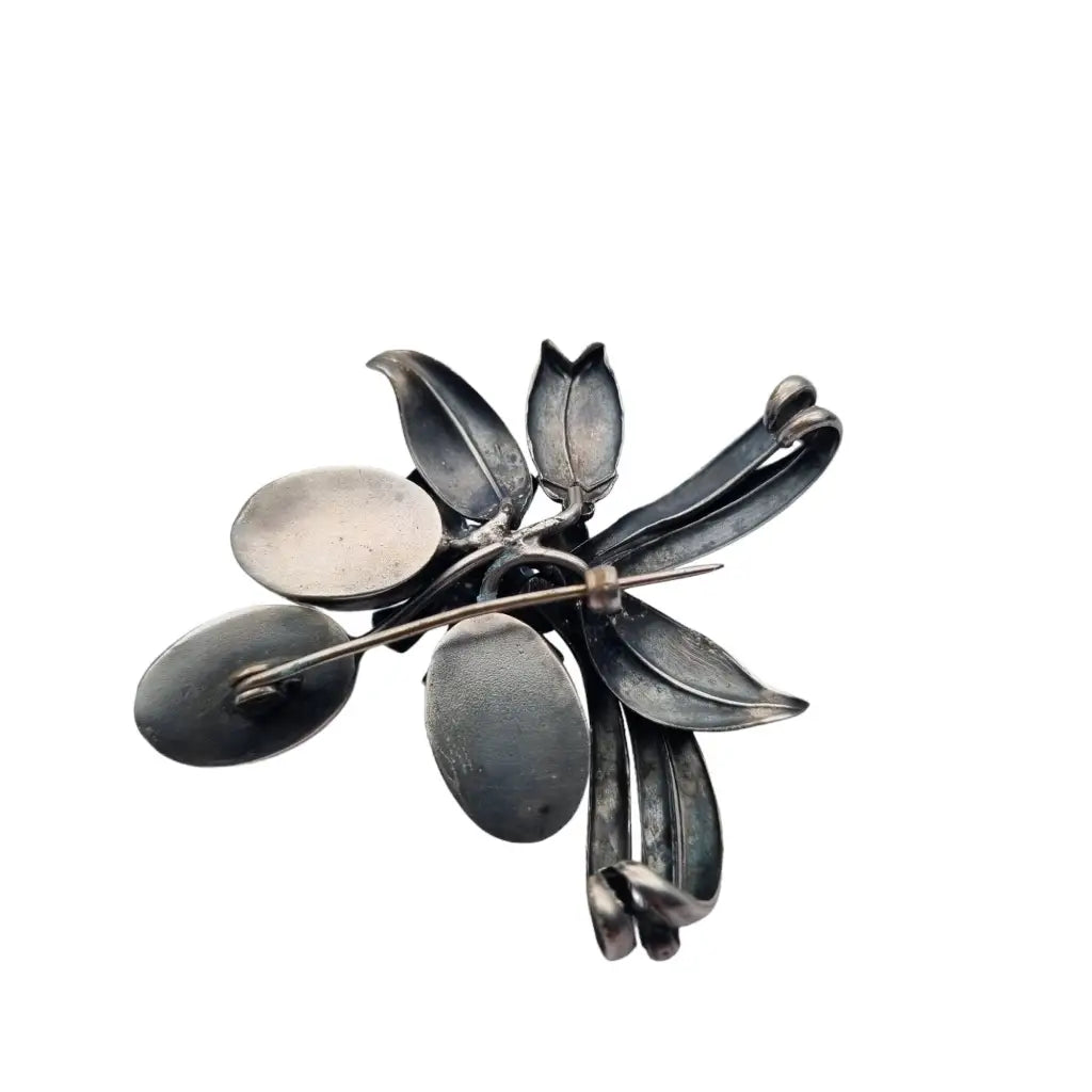 Broche grande de flor art deco vintage boda joyería pedrería azul regalo