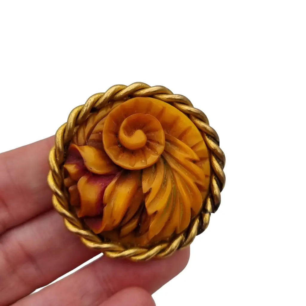 Broche de flor celuloide tallado para mujer espiral floral pasador delicado