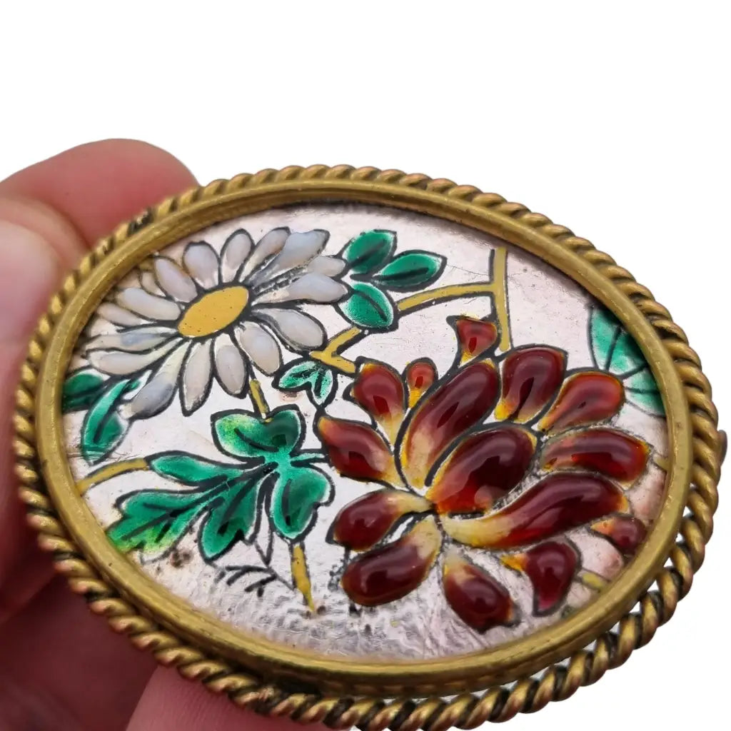 Broche de flor esmalte antiguo para mujer R Burdairon Paris pasador vintage