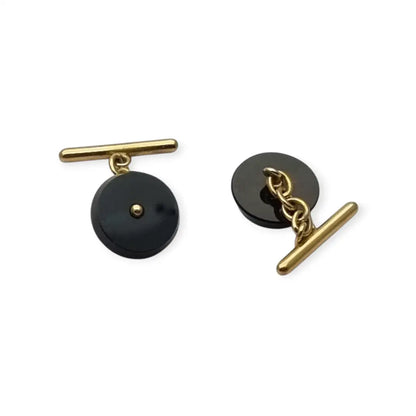 Gemelos antiguos en oro 18k y ónix negro • Joyería masculina vintage