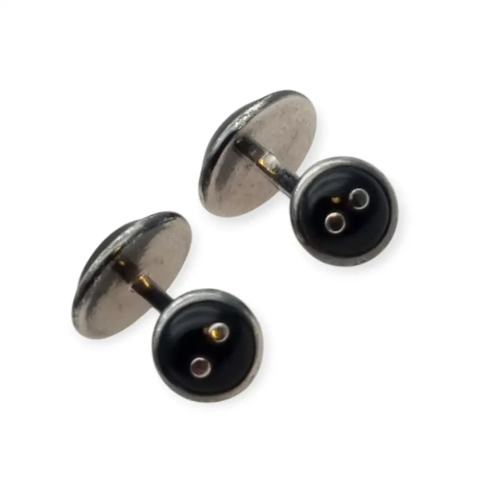 Gemelos vintage de plata con nácar y ónix negro un elegante diseño