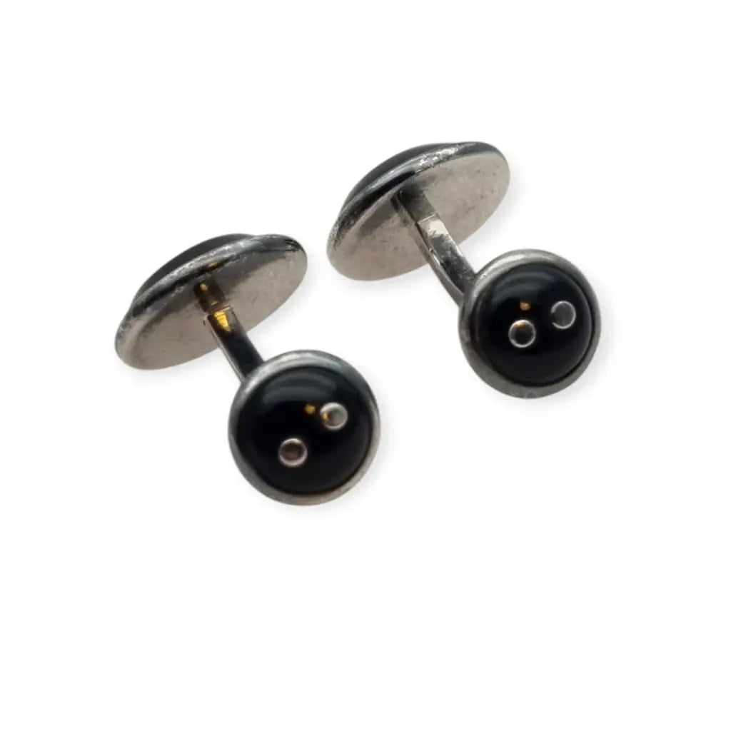 Gemelos vintage de plata con nácar y ónix negro un elegante diseño