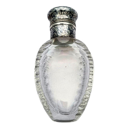 Frasco de perfume victoriano en vidrio tallado y plata nielada, circa 1890