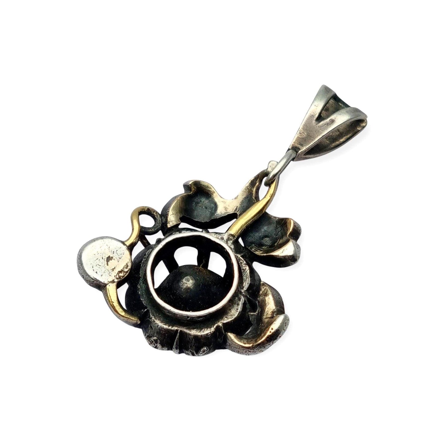 Victorian floral pendant in silver with diamonds and gold details, circa 1890