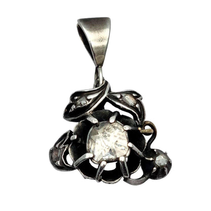 Victorian floral pendant in silver with diamonds and gold details, circa 1890