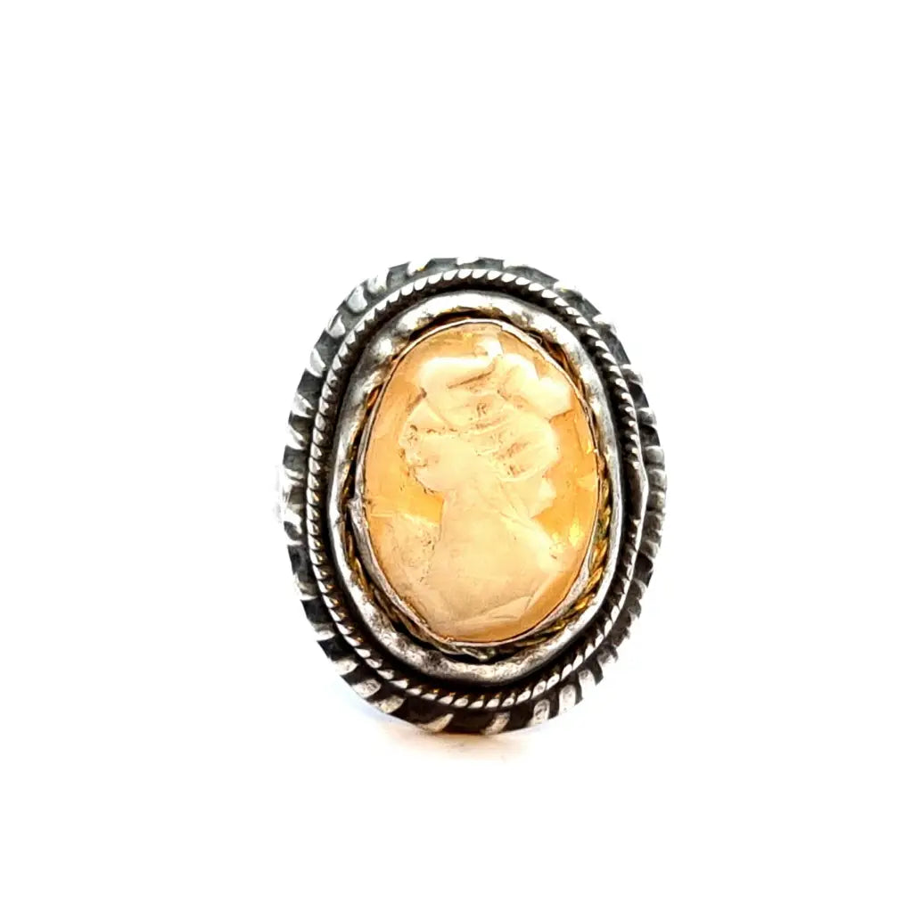 Camafeo victoriano antiguo talla de concha anillo plata ley vintage