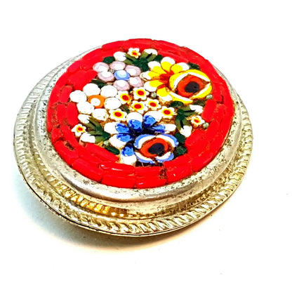 Broche de micromosaico vintage pin rojo joyería flores Circa