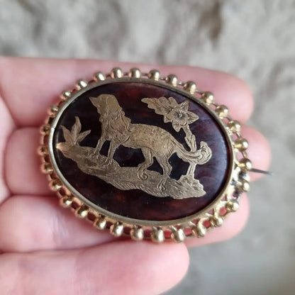 Broche de cazador victoriano broche perro trabajo exquisito antiguo