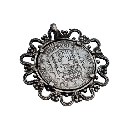 Broche moneda plata broche original española. Alfonso XII 1882 2