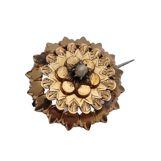 Broche redondo vintage francés victoriano para mujer botón dorado delicado pin