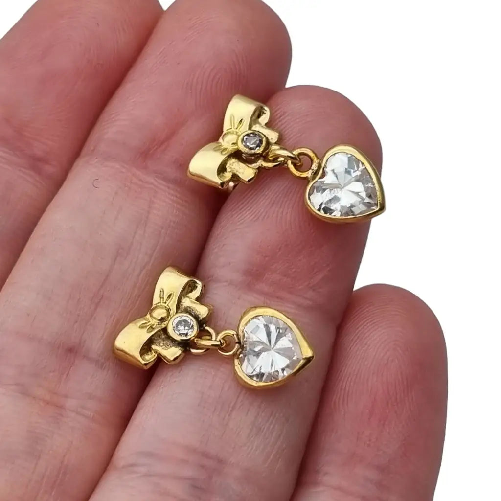 Pendientes corazón lágrima oro laminado con circonitas blancas novedades