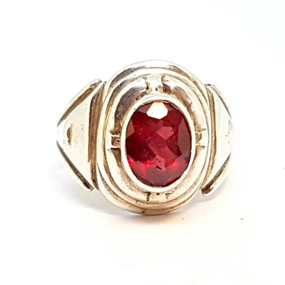 Anillo art deco de plata y granate Circa 1980 Talla 9 3/4 USA. Joyas antiguas