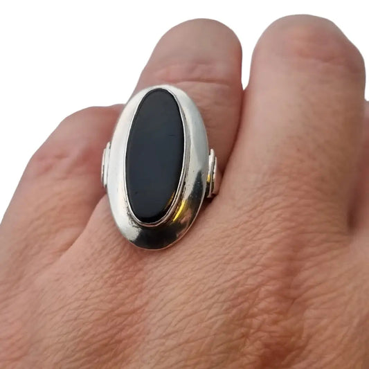 Anillo de ónix mujer vintage anillo negro boho Circa 1980 anillos