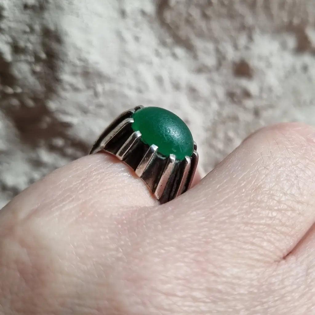 Anillo de plata vintage para mujer anillo piedra verde joyería boho regalos