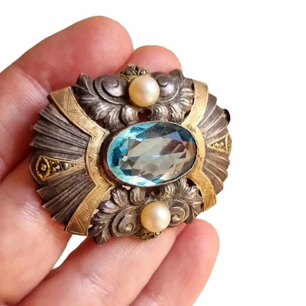 Broche art deco de plata joyería vintage para mujer broche azul