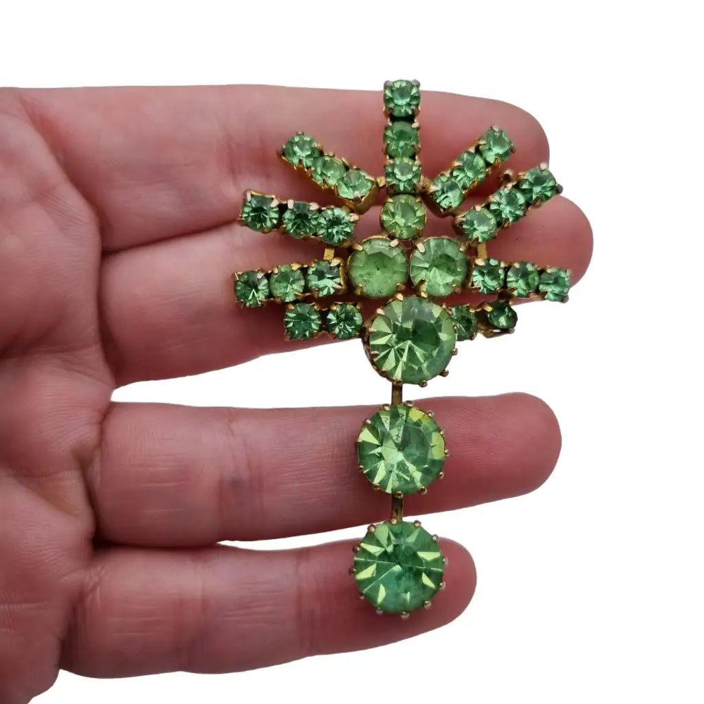 Broche de solapa verde para mujer joyas cristal Art Deco. Bisutería broche