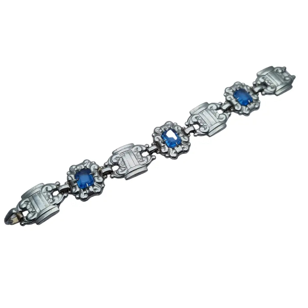 Pulsera art deco azul pulsera de tono plateado antiguo para mujer regalos