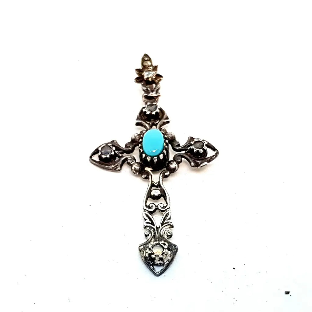 Cruz de plata turquesa azul Joyería religiosa ley 925 años 50 regalos