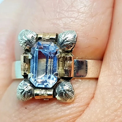 Anillo art deco de plata para mujer y símil aguamarina Circa 1940 regalos