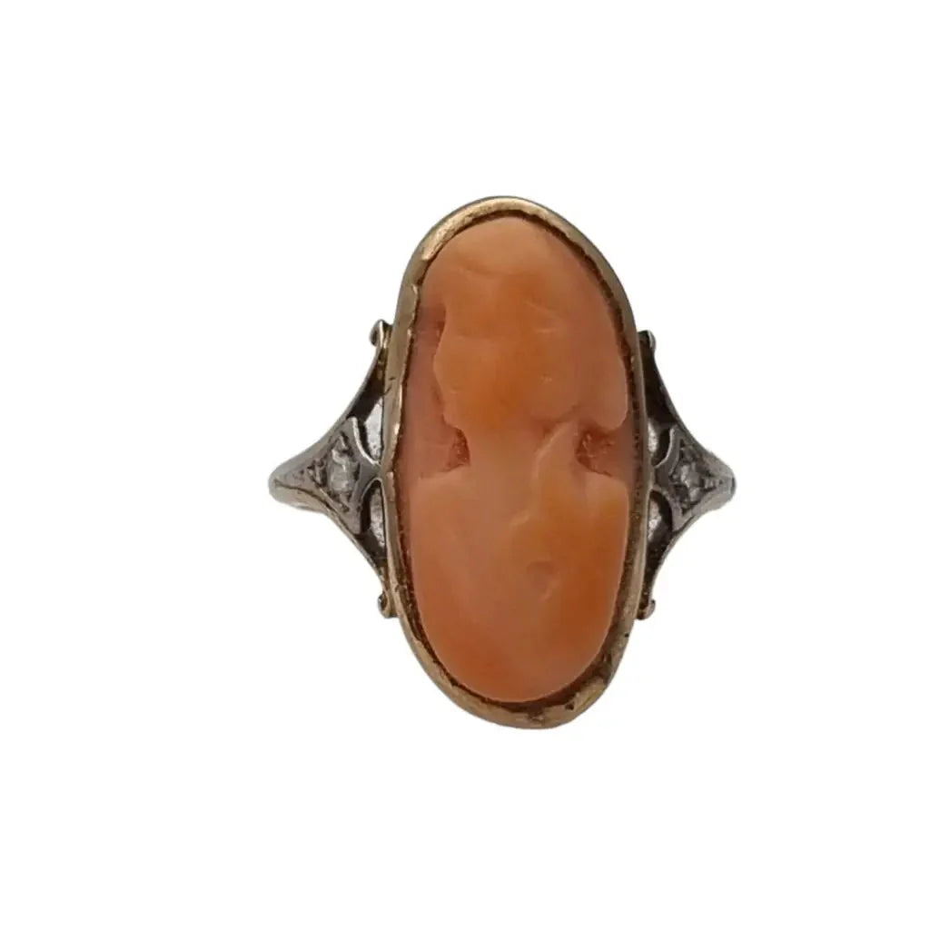 Anillo camafeo de diamantes coral en oro 14k con caja para mujer joyería