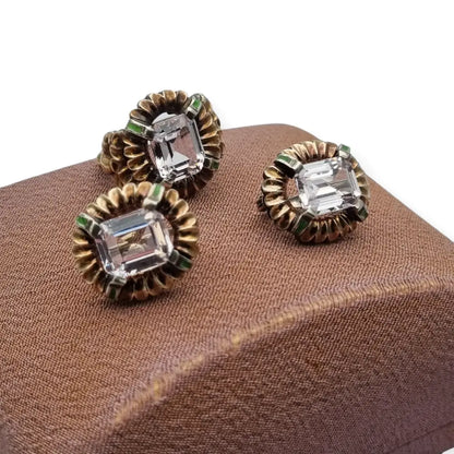 Conjunto Art Decó de pendientes y anillo plata caja Bagués Barcelona 1940.