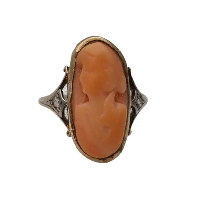 Anillo camafeo de diamantes coral en oro 14k con caja para mujer joyería