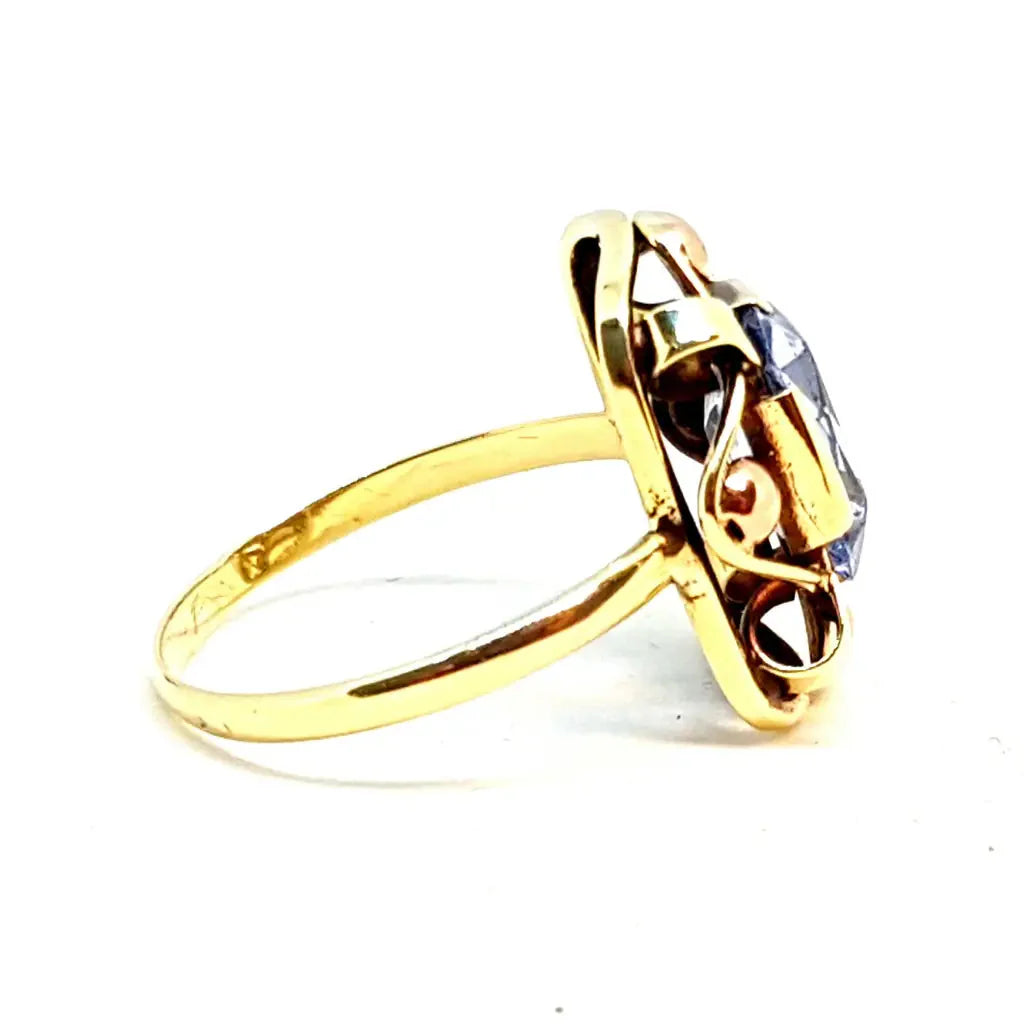 Anillo de oro Art Deco anillo amarillo y rosa 14 kt. 583. Símil