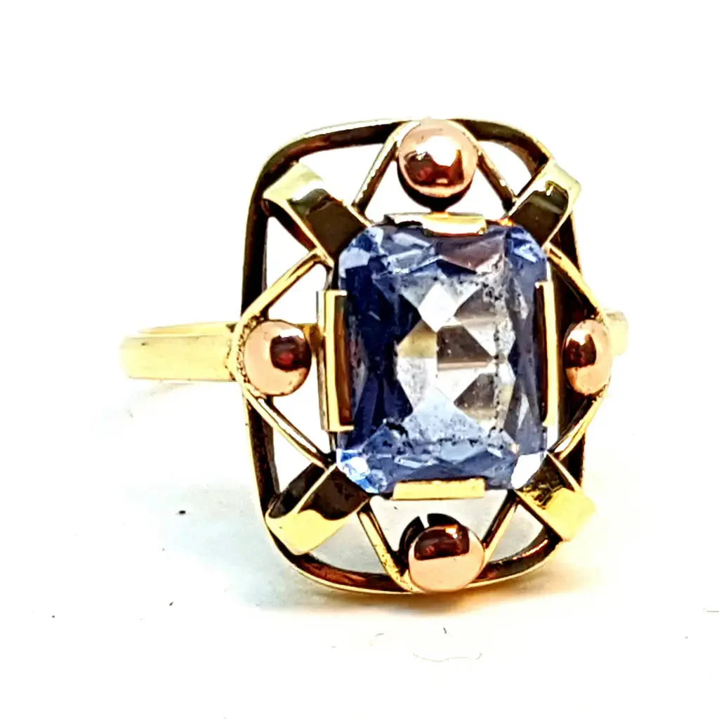 Anillo de oro Art Deco anillo amarillo y rosa 14 kt. 583. Símil